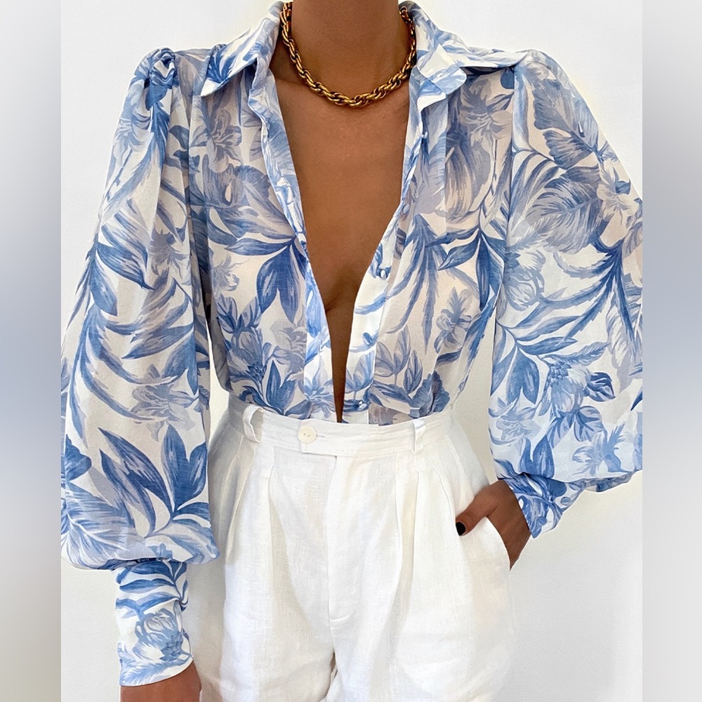 Blue Floral Women's Blouse